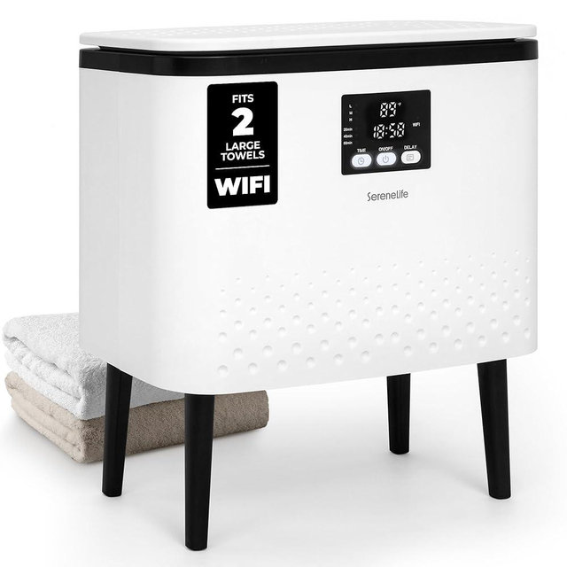SereneLife Rectangular Towel Warmer Bucket, 20L Large Capacity Hot Towel Warmer for Bathroom with WiFi Function, Mobile App Control, Auto Shut-Off, Stainless Steel Tub, Fits 2 Towels or Blanket, Black