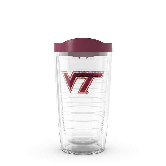 Tervis Made in USA Double Walled Virginia Tech University Hokies Insulated Tumbler Cup Keeps Drinks Cold & Hot, 16oz - Maroon Lid, Primary Logo