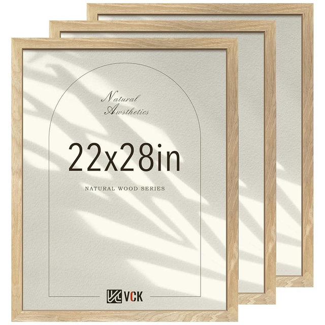 VCK 22x28 Poster Frame Set of 3, Natural Solid Wood Picture Frame, Textured Exclusive Wall Gallery Frame