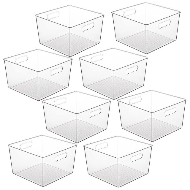 Vtopmart 8 Pack Extra Large Clear Plastic Storage Bins,11x11 Cube Organizer Containers with Handle for Pantry Storage,Ideal for Closet,Laundry Room,Kitchen,Cabinet,Bathroom,Under Sink Organization