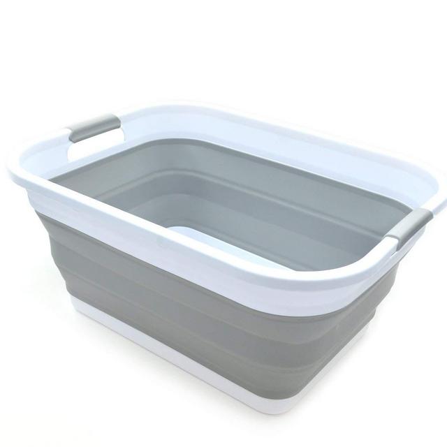 SAMMART Collapsible Plastic Laundry Basket - Foldable Pop Up Storage Container/Organizer - Portable Washing Tub - Space Saving Hamper/Basket (Grey)