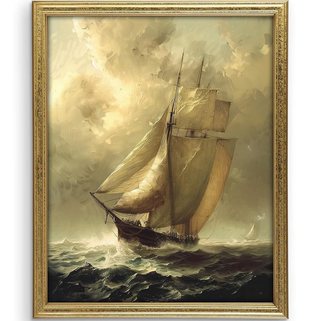 Ship at Sea Sailing into the Storm Art Print - 11x14 | Coastal Wall Art for Living Room | Rustic Wall Pictures for Office Decor | Bedroom Wall Art for Home | Vintage Wall Pictures