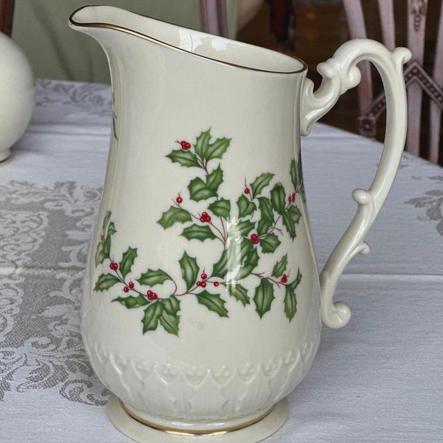 Holly Pitcher by Lenox - vintage with scroll detail handle and gold trim.
