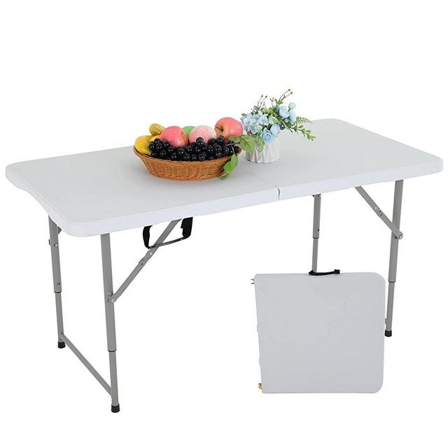 FDW Folding Table Half Portable Foldable Table Picnic Table Camping Table for Office Home Camping Party,White (4FT)