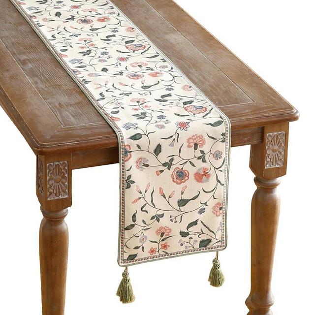 ISAENNE Designer Elegant Linen Table Runner 71 Inches, Flower and Leaves Pattern Long Table Runners for Thanksgiving,Dining Room,Banquet,Holiday,Christmas,New Year,12"*71"