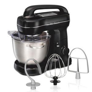 Hamilton Beach Electric Stand Mixer, 4 Quarts, Dough Hook, Flat Beater Attachments, Splash Guard 7 Speeds with Whisk, Easy-Carry Top Handle, Black