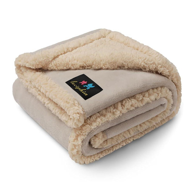 Luciphia Waterproof Pet Blankets, Liquid Pee Proof Dog Blanket for Sofa Bed Couch, Reversible Sherpa Fleece Furniture Protector Cover for Small Medium Large Dogs Cats, Dark Beige King Size（100" x 85"）