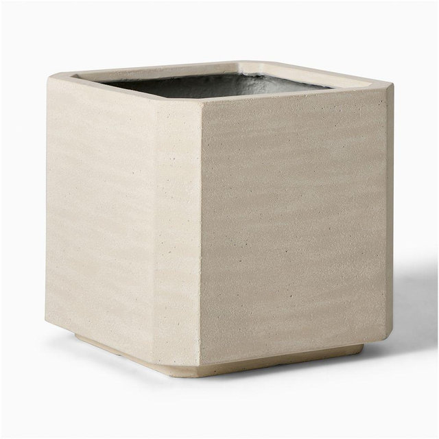 Beveled Medium Square Planter, Ficonstone, White