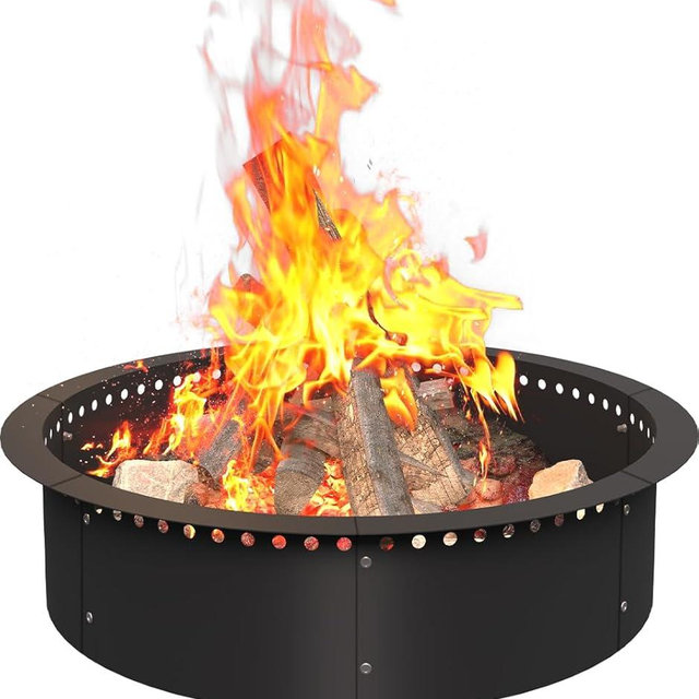 AnBaiMei 31 Inch Smokeless Fire Pit Ring Insert Outdoor, Heavy Duty Metal Steel DIY Firepit Rim Liner Round Campfire Rings for Outside Wood Burning Above or In-Ground, Black