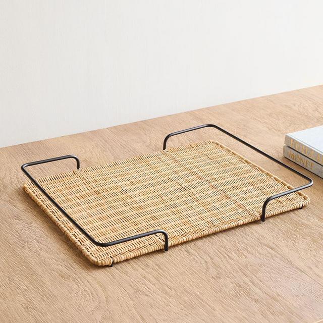 Marcel Wicker And Metal Tray Collection, Tray, Natural/Black, Wicker, Medium