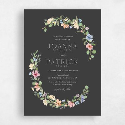 Dark Charcoal, Grey Wedding Invitation - Liana Portrait