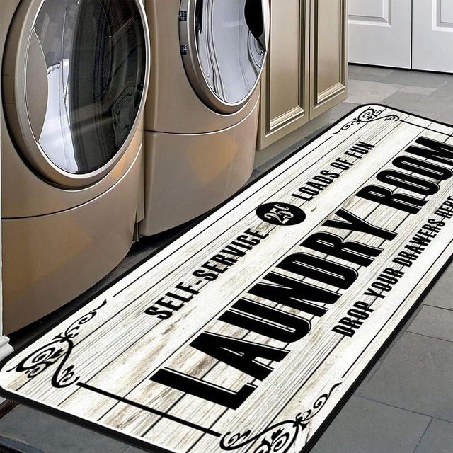 White-2 Farmhouse Rug Runner and Mat, Non-Slip, Waterproof for Kitchen, Bathroom, Mudroom Decor, 20''x59''