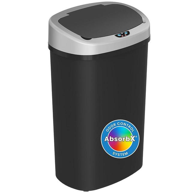 iTouchless 13 Gallon Sensor Kitchen Trash Can with Odor Filter System, Oval, Durable Dent-Proof Plastic Garbage Bin, Automatic Lid Waste Bin Great for Home, Office, Business, Slim Space-Saving, Black
