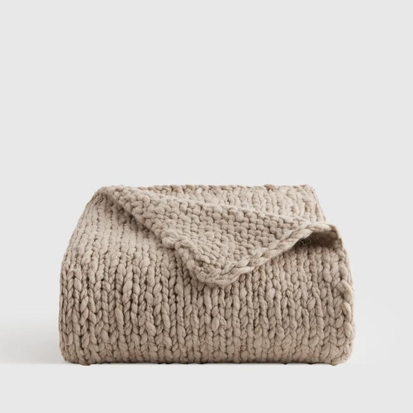 Chunky Hand Knit Wool Throw - Neutral, 50x60