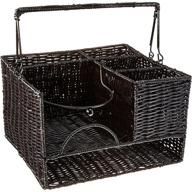 Trademark Innovations 12" x 11" Rattan Tabletop Serveware and Condiment Organizer and Caddy (Black)