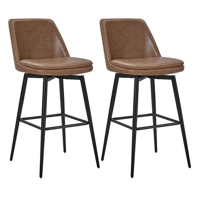 CHITA Swivel Barstools, Upholstered Faux Leather Bar Stools Set of 2, Metal Base, 30.3" Seat Height, Saddle Brown