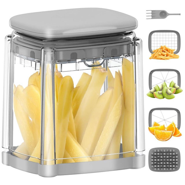 French Fry Cutter, Solucky Potato Onion Cutter, Professional Homestyle Vegetable Chopper Dicer, Great for Potatoes Carrots Cucumbers Zucchini Pepper (Fog Gray)