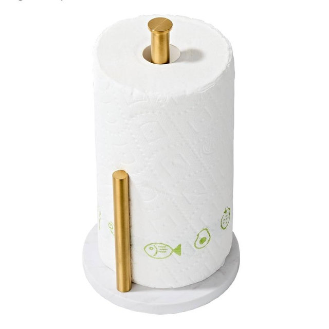 Brushed Gold Paper Towel Holder,Stainless Steel Paper Towel Holder for Kitchen Roll Organize, Standard or Jumbo-Sized Roll Paper, Countertop Roll Dispenser with Marble Base