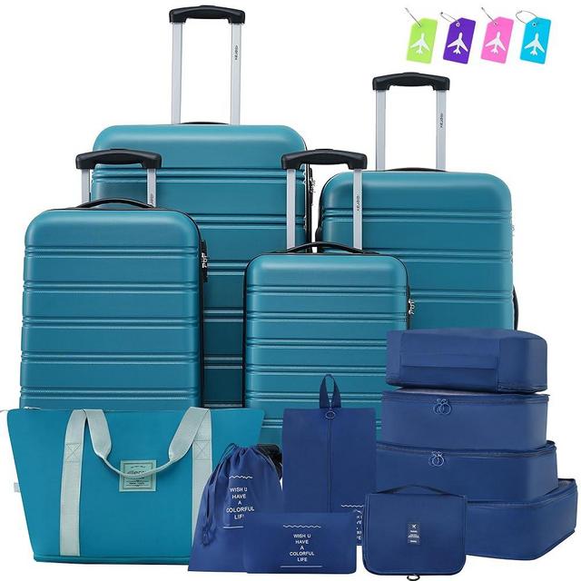 Merax Luggage sets of 13 Piece 16 20 20 28 IN Carry on Luggage Hard Case Green Luggage Expandable Checked Luggage Suitcase Set with Wheels