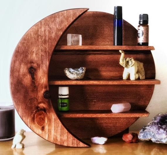 Moon Shelf Wall Decor, Crystals Shelf, Essential Oil Shelving