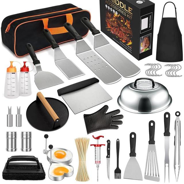 Furnhome 134 Pcs Griddle Accessories Kit [2024 Upgraded] - Griddle Tools Perfect for Blackstone Grill,Flat Top Grill, Professional Round Melting Dome with Cast Iron Smash Burger Press for Barbecue.