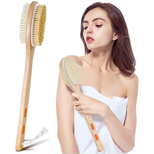 Shower Brush, Bymore Dry Brushing for Body Cellulite and Lymphatic, Dry Skin Long Handle Body Brush Natural Bristle Exfoliator Scrubber for Bath Shower Wash Brushing Exfoliating Legs and Back