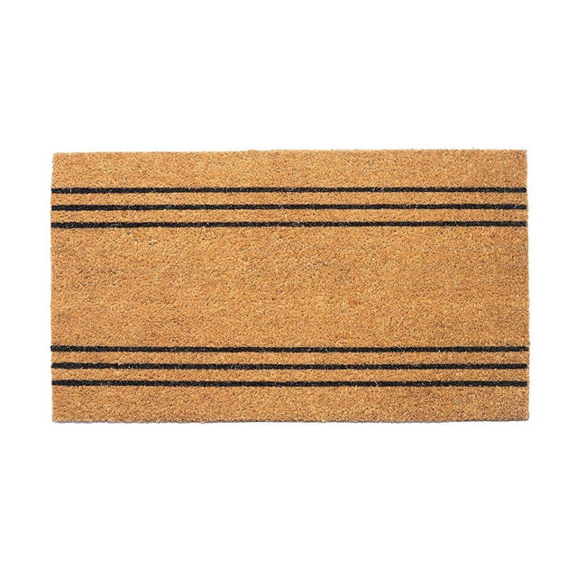 Eco Living Welcome Doormats, Natural Coco Coir Mats with Non-Slip PVC Backing, Indoor Outdoor Mats for Home & Office, Floor Mats for Door Decor, Plain Entry Mat with Stripes, Beige & Black, 30"x17"