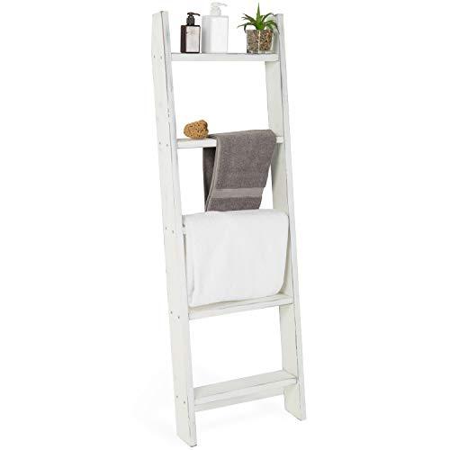 MyGift 4.5-Foot Vintage White Decorative Blanket Storage Ladder