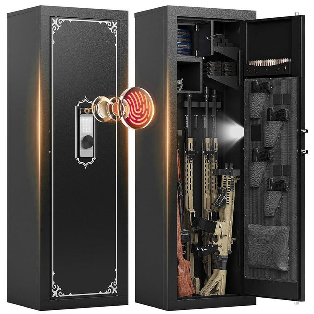 10-14 Gun Safe, Gun Safe for Rifles and Pistols, Biometric GunSafe, Fingerprint Gun Safes Large Rifle Safe, Gun Cabinet with Adjustable Shelves and Locking Built-in Cabinet