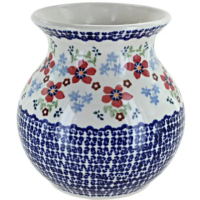 Blue Rose Polish Pottery Red Poppy Medium Vase