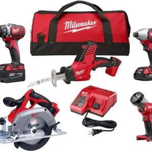 Milwaukee M18 18-Volt Lithium-Ion Cordless 5-Tool Combo Kit, 2 Batteries, Charger, Carrying Case