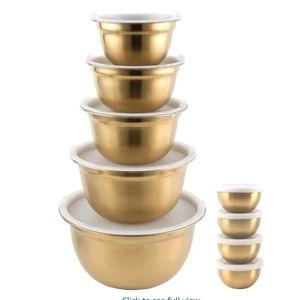 Gold COOK WITH COLOR Mixing Bowls with Airtight Lids, Stainless Steel Bowl, Nesting Salad Bowls for Kitchen Use, Gold