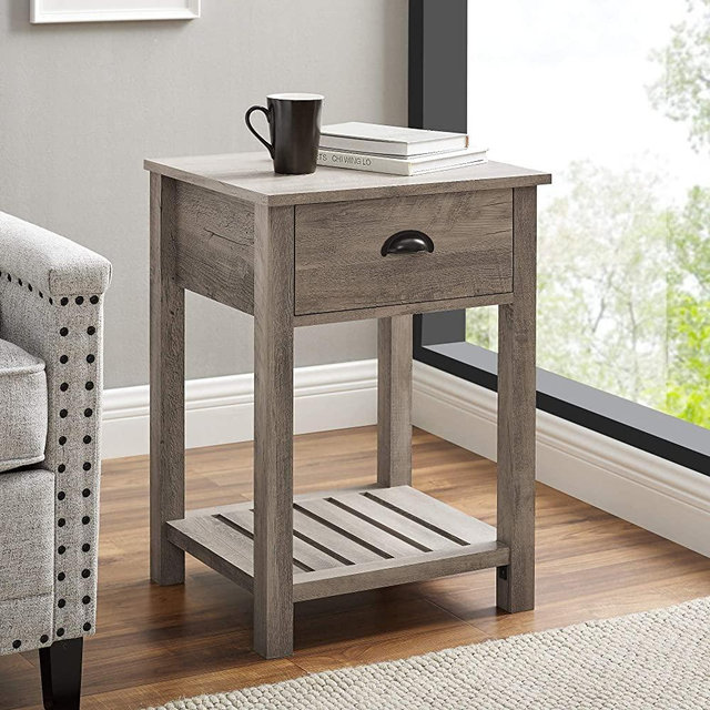 Walker Edison Country 1-Drawer Nightstand, 18 Inch, Grey Wash