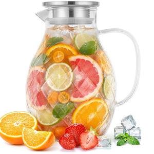 Glass Pitcher with Lid and Spout - 2 Liter / 68 oz, Borosilicate Glass w/Handle - Carafe for Hot/Cold Beverages - Water Jug - Iced Tea Pitcher - Juice Server - by PJC-Kitchen