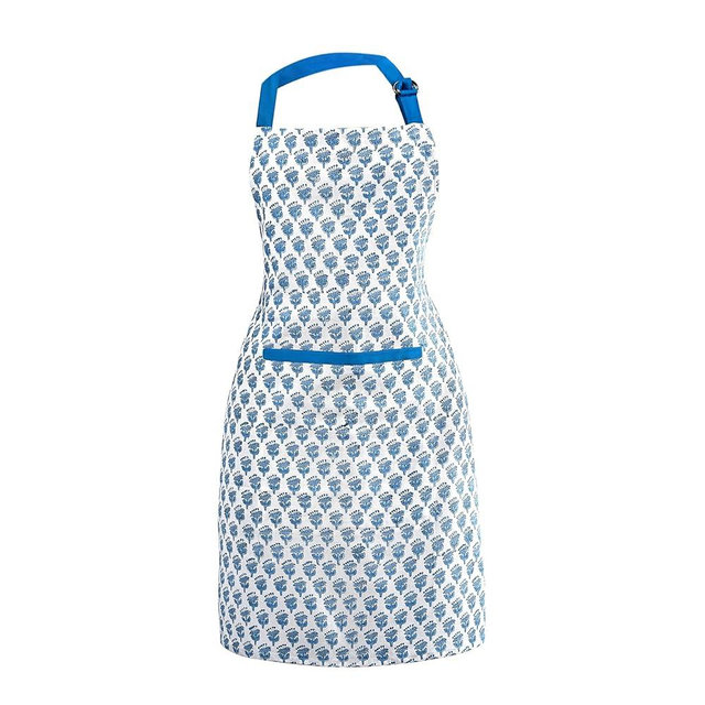 CPC Cotton Floral Kitchen Apron for women with Pocket and Adjustable Neck Ties. Apron for Women Men Chef-Hand Block Printed