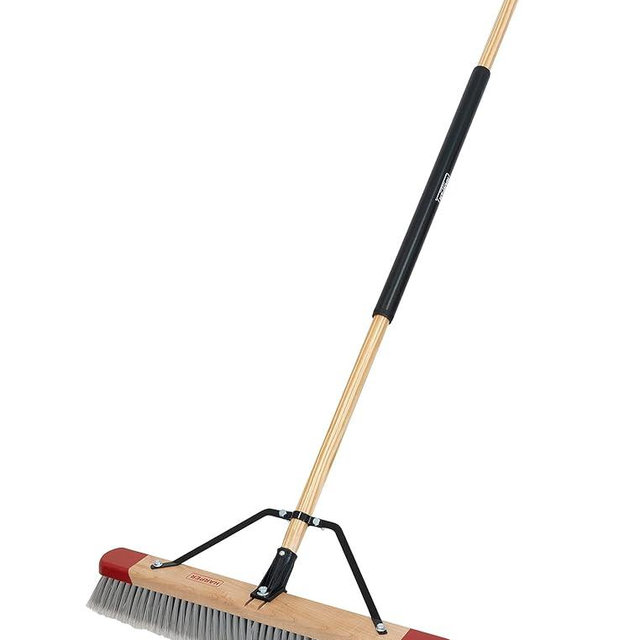 Harper 24 Inch Indoor Push Broom, Premium Heavy Duty Smooth-Surface Floor Cleaning with Flagged Bristles, Home and Garage Sweeping, Gray