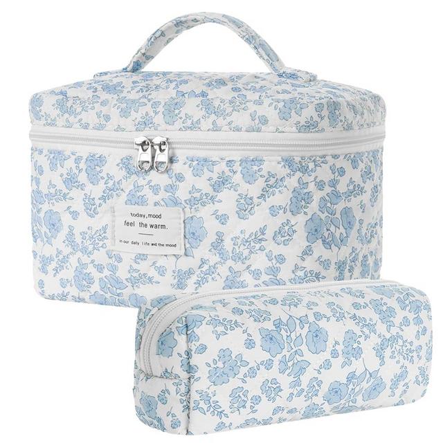 Floral Makeup Bag, Quilted Makeup Bag Set, Cotton Cosmetic Bag, Flower Travel Toiletry Bag, Coquette Aesthetic Floral Toiletry Organizer Bag