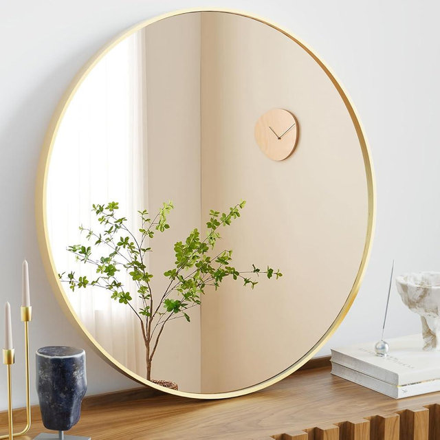 Sweetcrispy Gold Round Wall Mirror 20 Inch, Bathroom Mirrors for Over Sink, Circle Mirror for Bathroom, Entryway, Bedroom, Vanity
