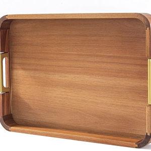 Acacia Wood Serving Tray with Metal Handles