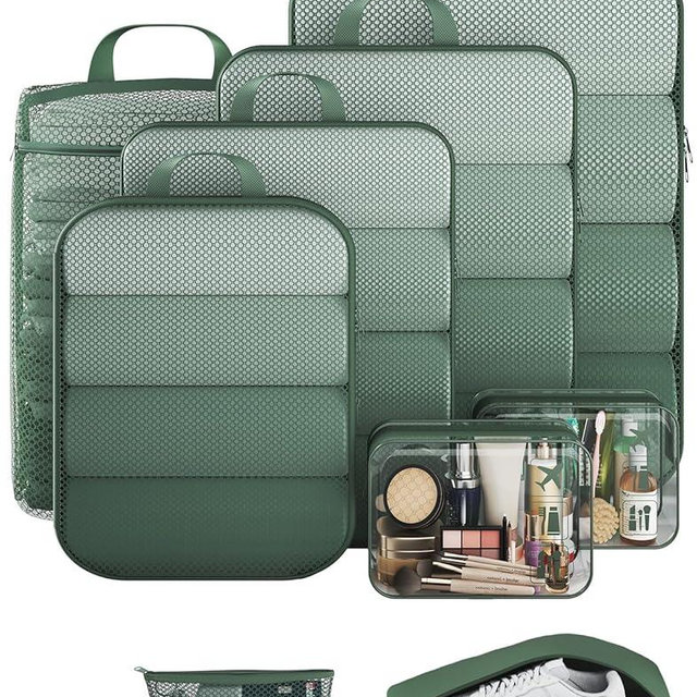 Veken 9/11 Set Compression Packing Cubes for Travel Essentials,Compressible Expandable Large Luggage Suitcase Organizer Bags for Clothing,Durable Space Saver Storage Bags(Dark Green)
