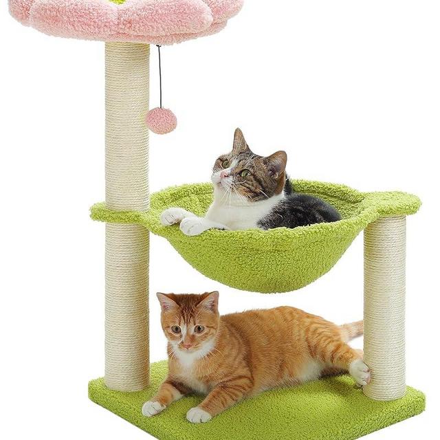 MUTTROS Flower Cat Tree, 28" Cat Tower with Cozy Flower Perch, Large Hammock for Indoor Small Cats, Cute Cat Tree with Sisal Scratching Post and Fur Toy Ball for Kittens, Pink