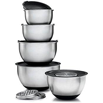 Steel Mixing Bowls Set of 5, with Lids and 3 kind of graters