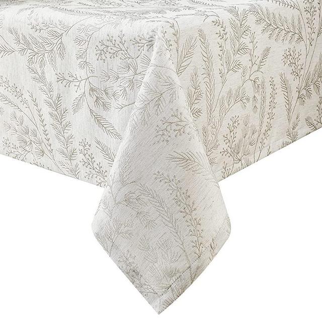 Elegant Jacquard Linen Tablecloth, Wrinkle Resistant Washable Farmhouse Table Cloth for Rectangle Dining Tables, Parties and Buffet Decorative Fabric, 60 x 104 inches - Beige