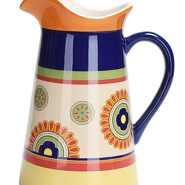 Bico Tunisian Ceramic 2.5 Quarts Pitcher with Handle, Decorative Vase for Flower Arrangements, Dishwasher Safe