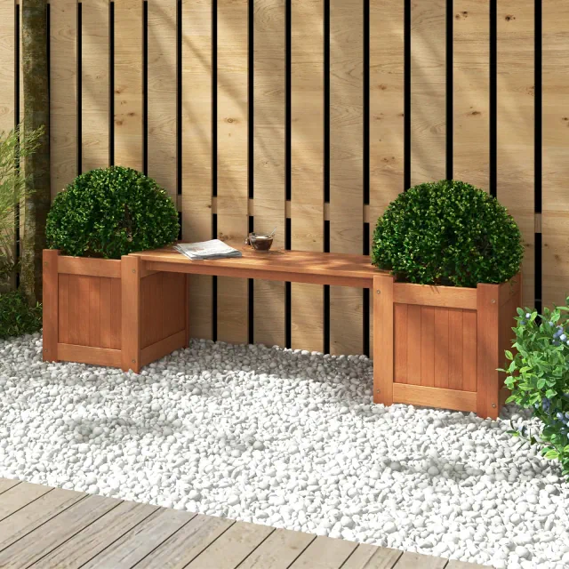 Costway Wood Outdoor Planter Boxes with Detachable Bench 2 Elevated Mini Planters Patio Natural