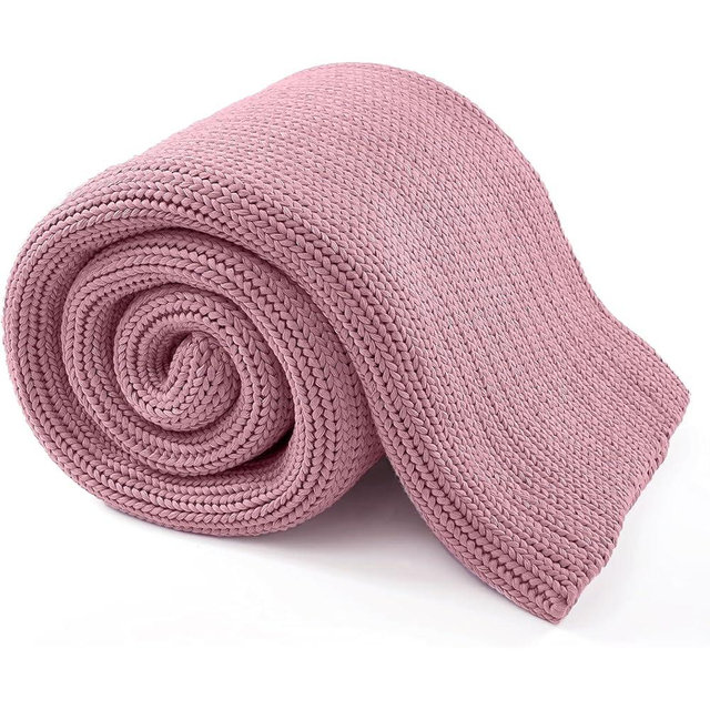Guohaoi Knitted Weighted Blanket for Adults (Muted Pink 60"x80" 15lbs) No Beads Cooling Throw Blanket for Hot Sleepers, Home Decor Breathable Chunky Knit Heavy Blanket Use on Queen/King Size Bed