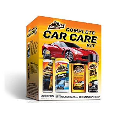 Armor All 13703C Complete Car Care Kit (4 Items) - 2pc Interior Bundle with Glass Cleaner & Protectant, Ultra Wax & Wash Soap and Tire Shine Wheel Cleaner Foam