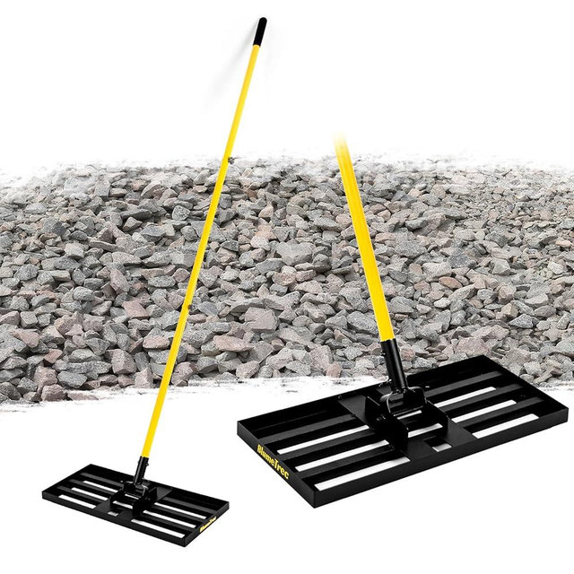 BlumeTrec Lawn Leveling Rake, 30"x10" Heavy Duty Sand Leveling Tool with 7FT Long Handle, Steel Golf Rake for Soil, Compost, Gravel, Lawn Leveler for Yard, Garden, Golf Course, Landscaping Level Tool