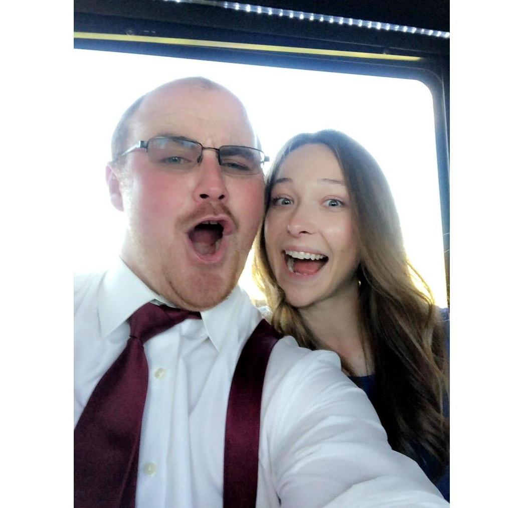 Celebrating friends' weddings! Party busses can be fun.