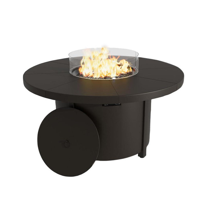 Trumbeak 48" Round Propane Fire Pit,Steel Tabletop Fire Pit w Lava Rocks,55000 BTU Auto-Ignition CSA Certified Gas Fire Pits with Lid & Windproof Glass for Outdoor,Patio,Backyard